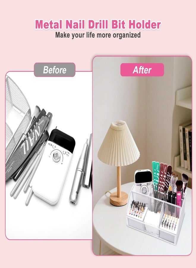 CGBE Nail Drill Bits Holder: 60 Holes Professional Drill Bit Holder for Nails - Mesh Metal Nail Tools Organizer Display Case - Nail Desk Organizer for Nail Tech - White (Not Included Nail Drill) - Image 4